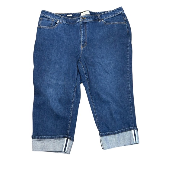 Talbots Woman Heritage Denim Capri Pants Size 18W Blue Cuffed Cropped Jeans - Picture 1 of 9